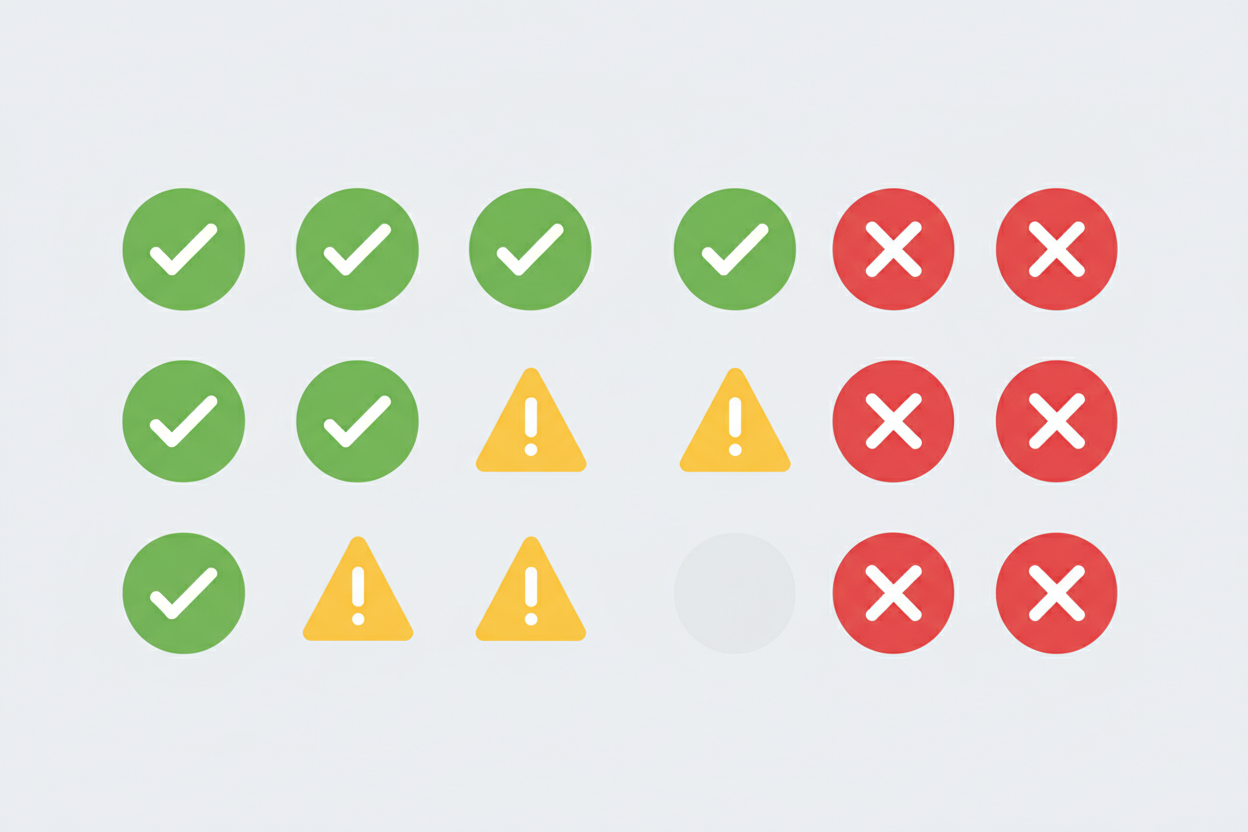 Ecommerce tracking health check dashboard showing warning indicators